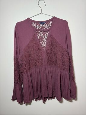 American Eagle Outfitters Maroon Boho Blouse Size XL | Flowy Sleeves Peasant